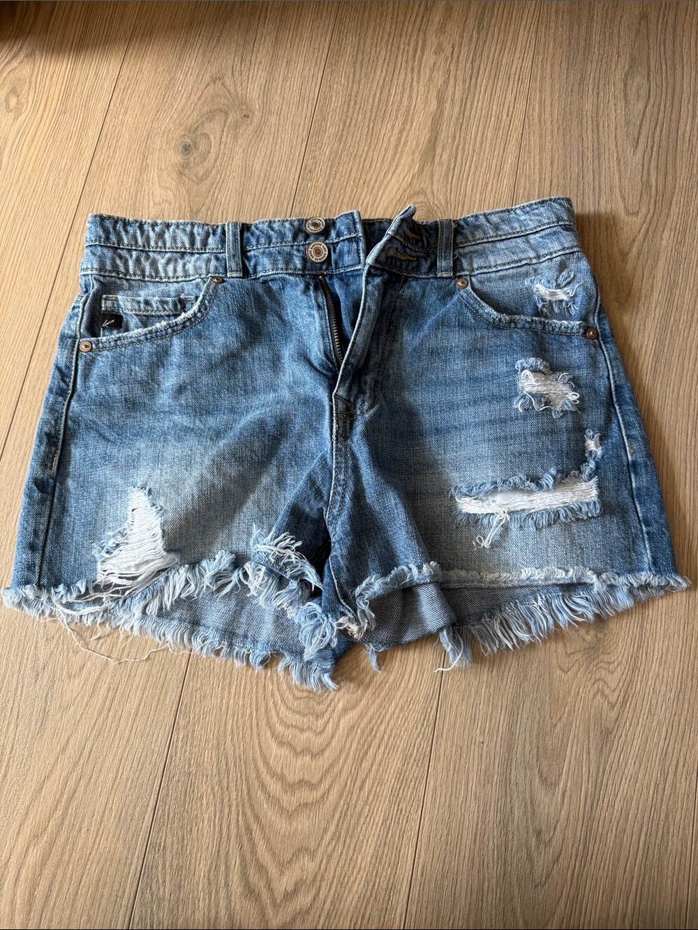 KanCan Distressed Light Blue Denim Shorts